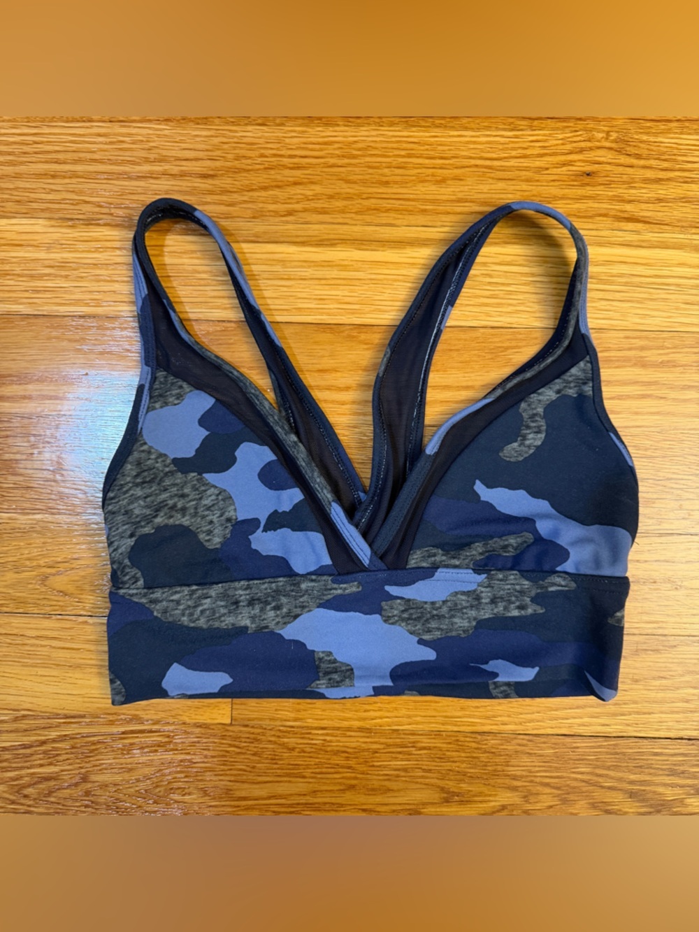Aerie Chill Play Move Plunge Bralette Sports Bra in Blue Gray Camo - Size XS